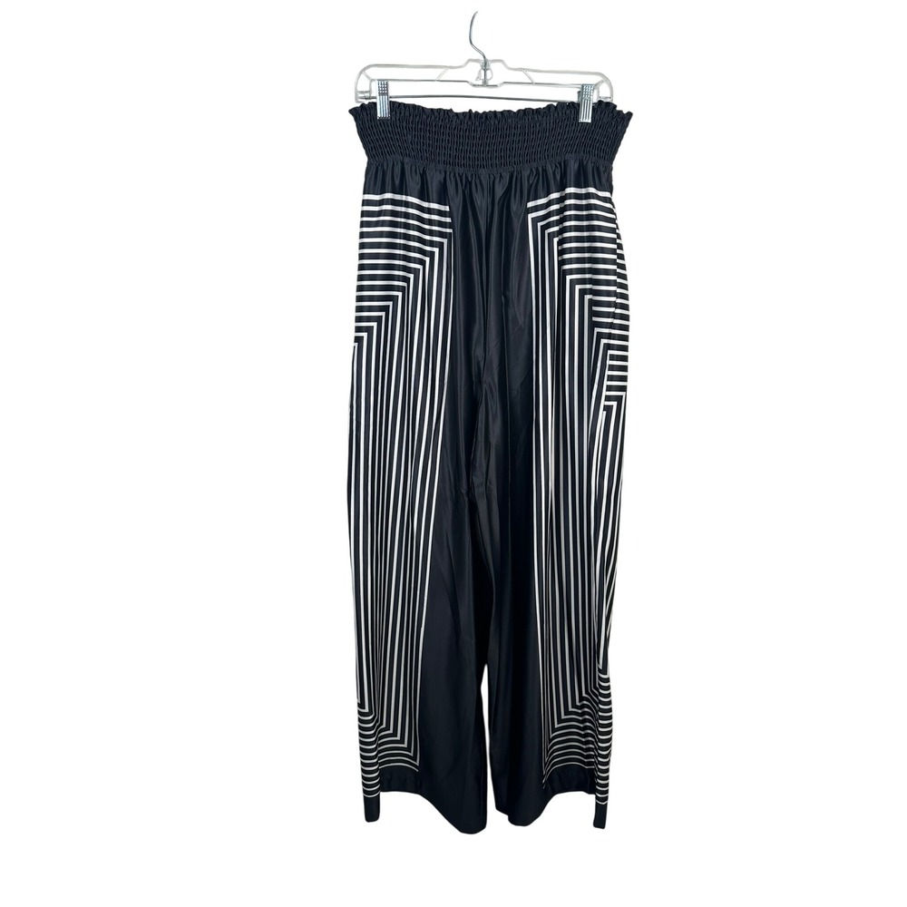 Hutch Wide Leg Pants Women Large Black New With Flaw Geometric Smocked High Rise